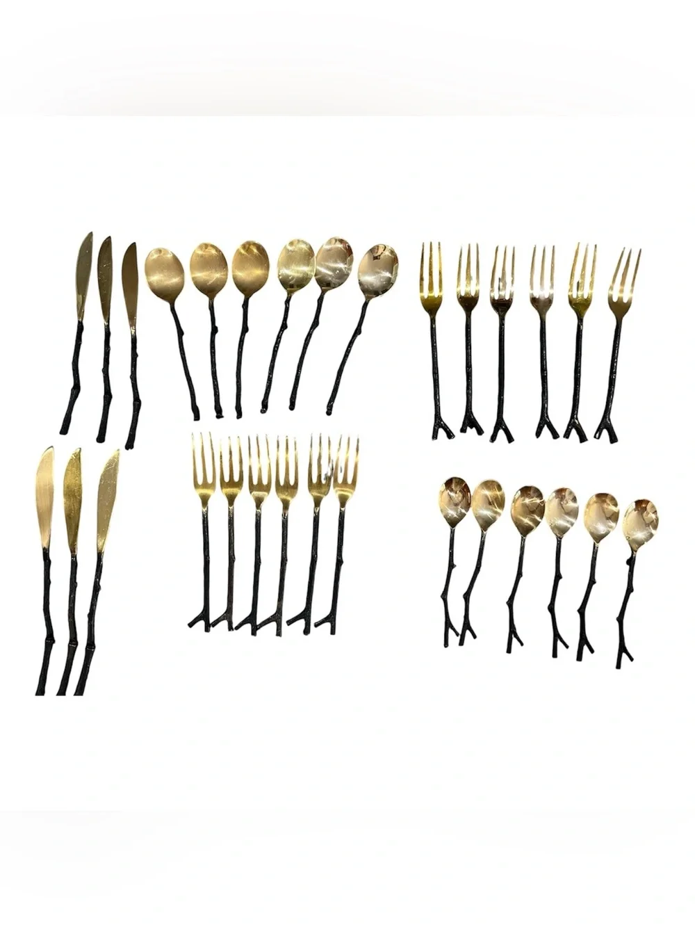 Service For 6 - 30 Pcs. Pottery Barn Bronze & Twig Branches Flatware